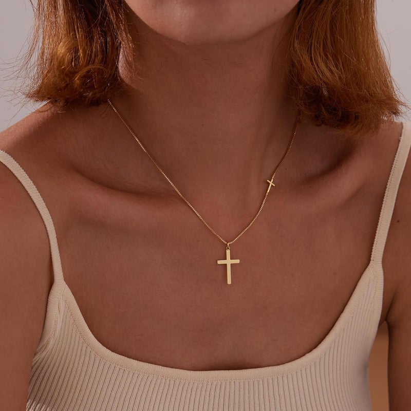 Poxtex Cross Necklace for Women Girls, Dainty 14K Gold Silver Plated Cross Choker Pendant Jewelry Non Tarnish Waterproof Trendy Cute Simple Small Necklace Easter Christian Baptism Religious Faith Jewelry Gifts - Image 3